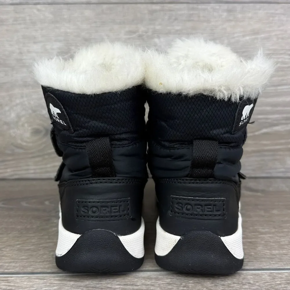 Sorel Whitney II Strap Warm Waterproof Little Girl Sz 13 Black White Winter Boot